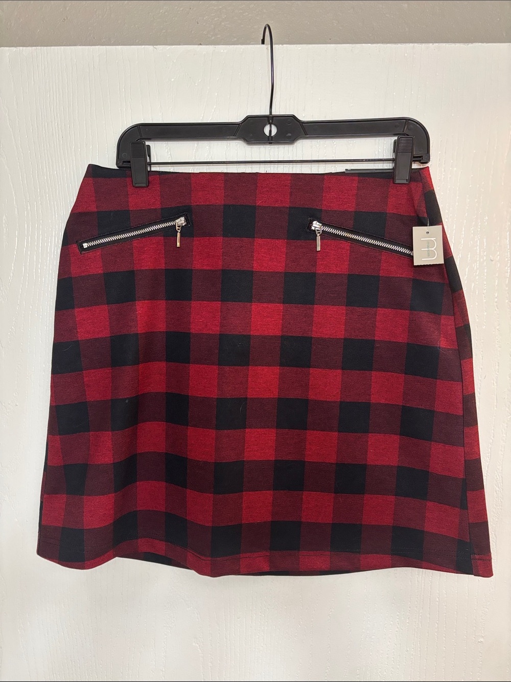 Maurices Red and Black Buffalo Plaid Mini Skirt with Zip Pockets